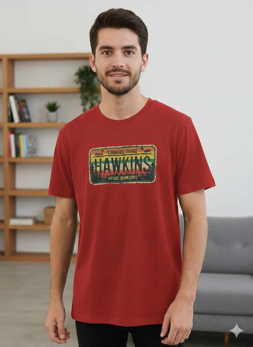 Camiseta Básica Hombre Hawkins – Edición Retro 80's