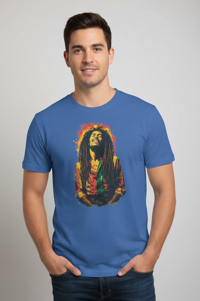 Camiseta Azul Modelo Bob Marley