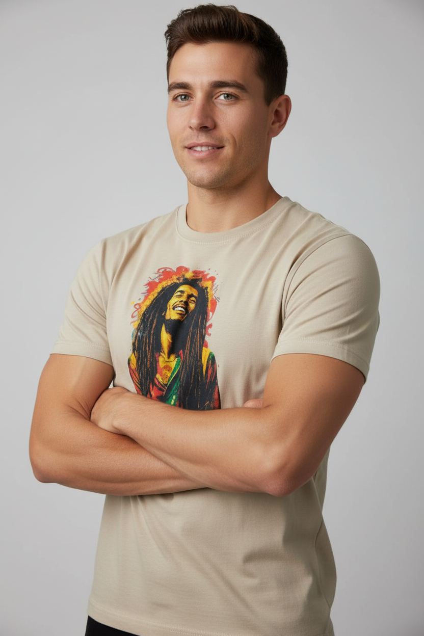 Camiseta Beige Modelo Bob Marley