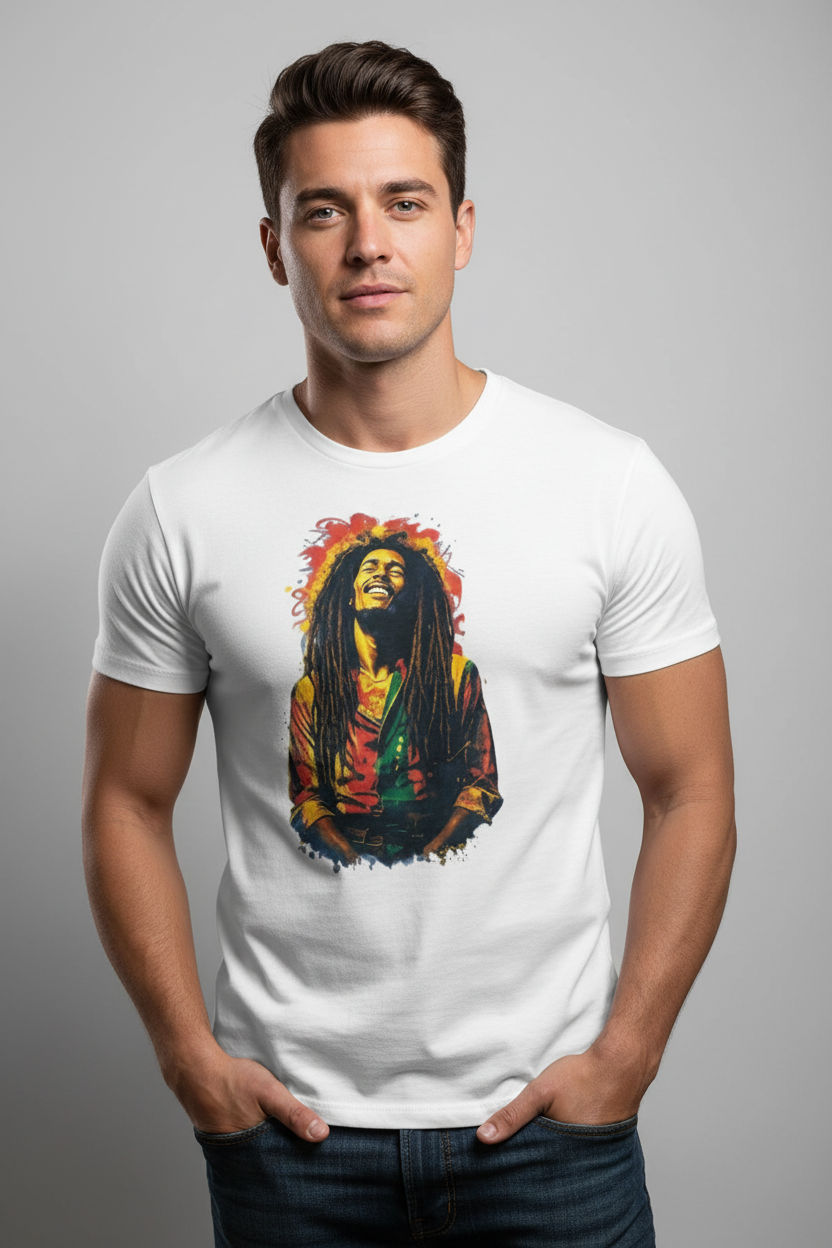 Camiseta Blanca Modelo Bob Marley