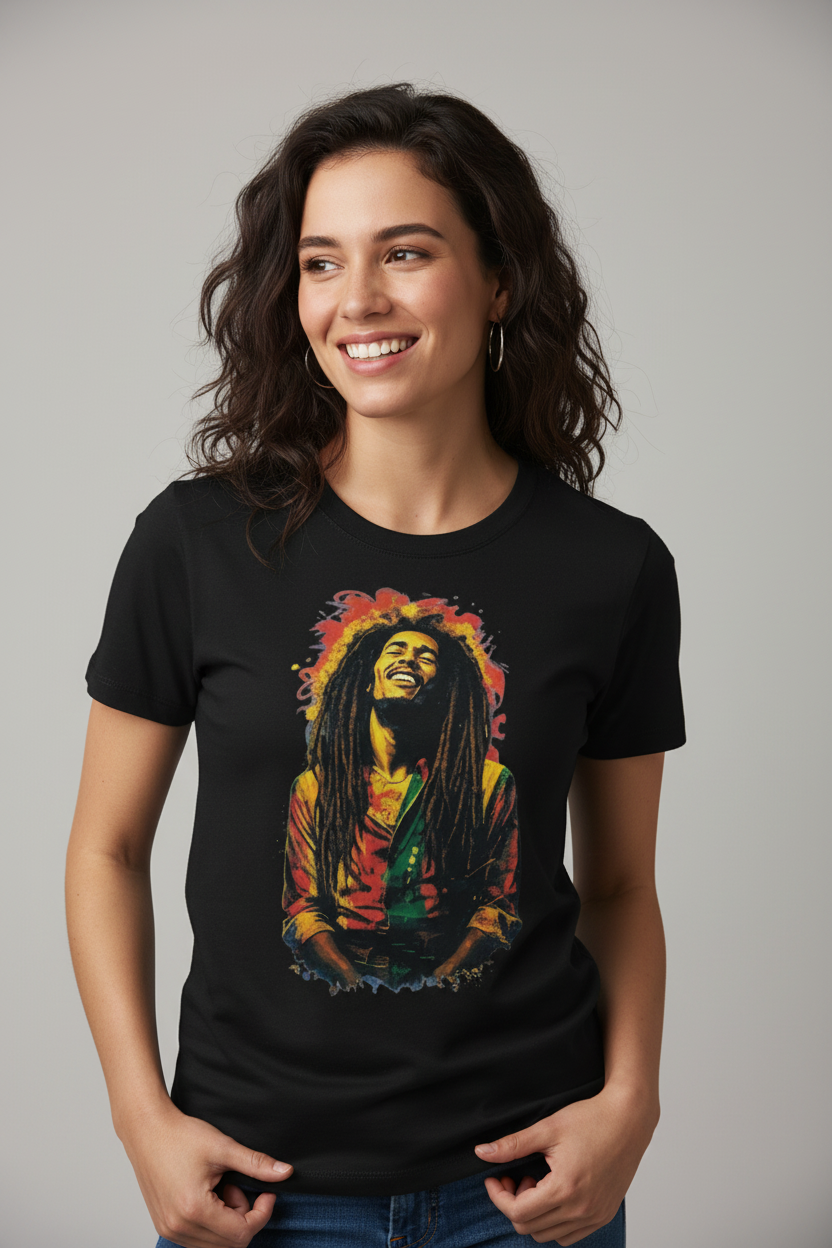 Camiseta Mujer Negra Bob Marley