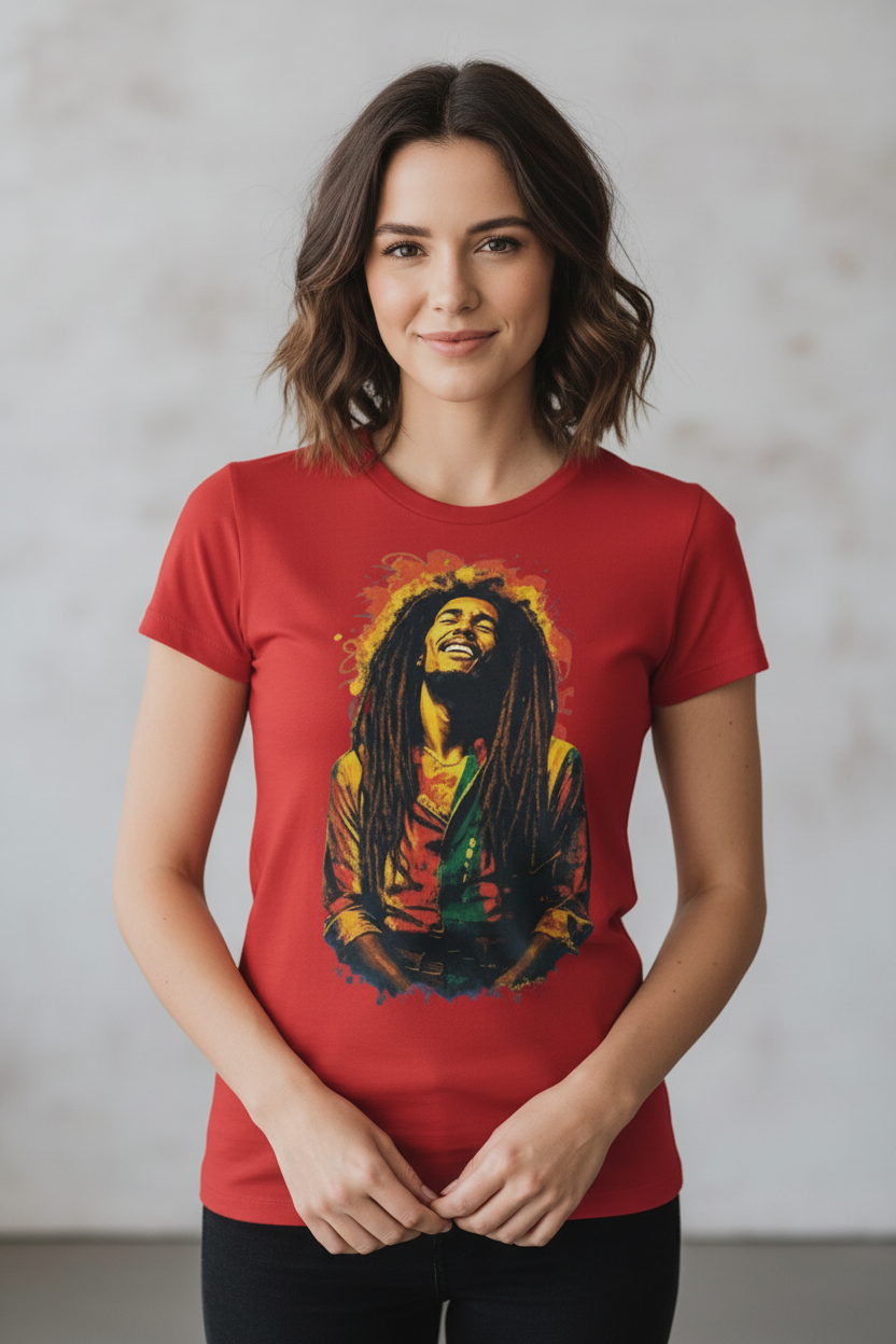 Camiseta Mujer Roja Bob Marley