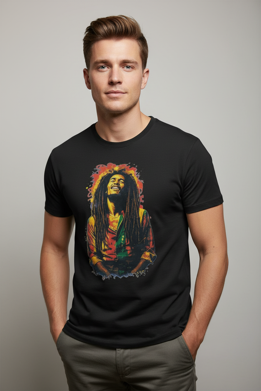Camiseta Negra Modelo Bob Marley