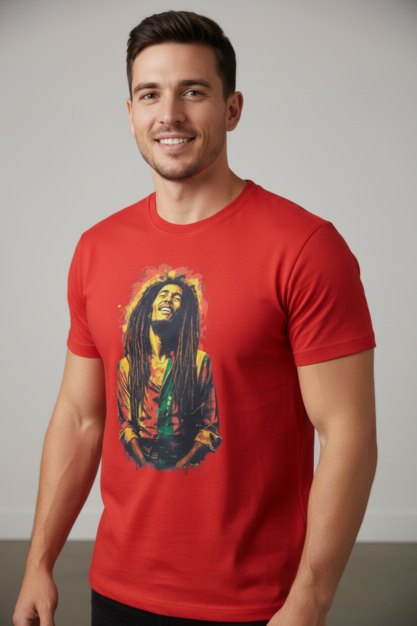 Camiseta Roja Modelo Bob Marley
