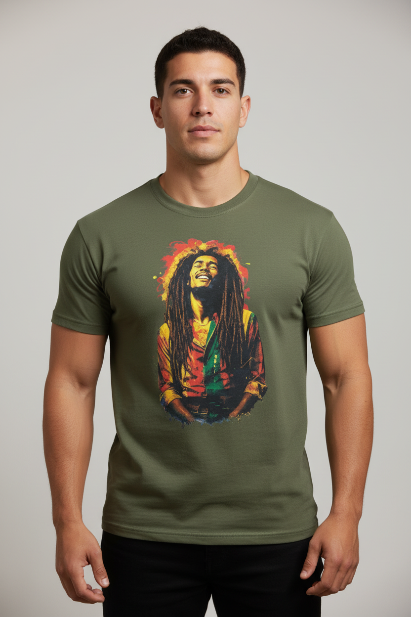 Camiseta Verde Militar Modelo Bob Marley