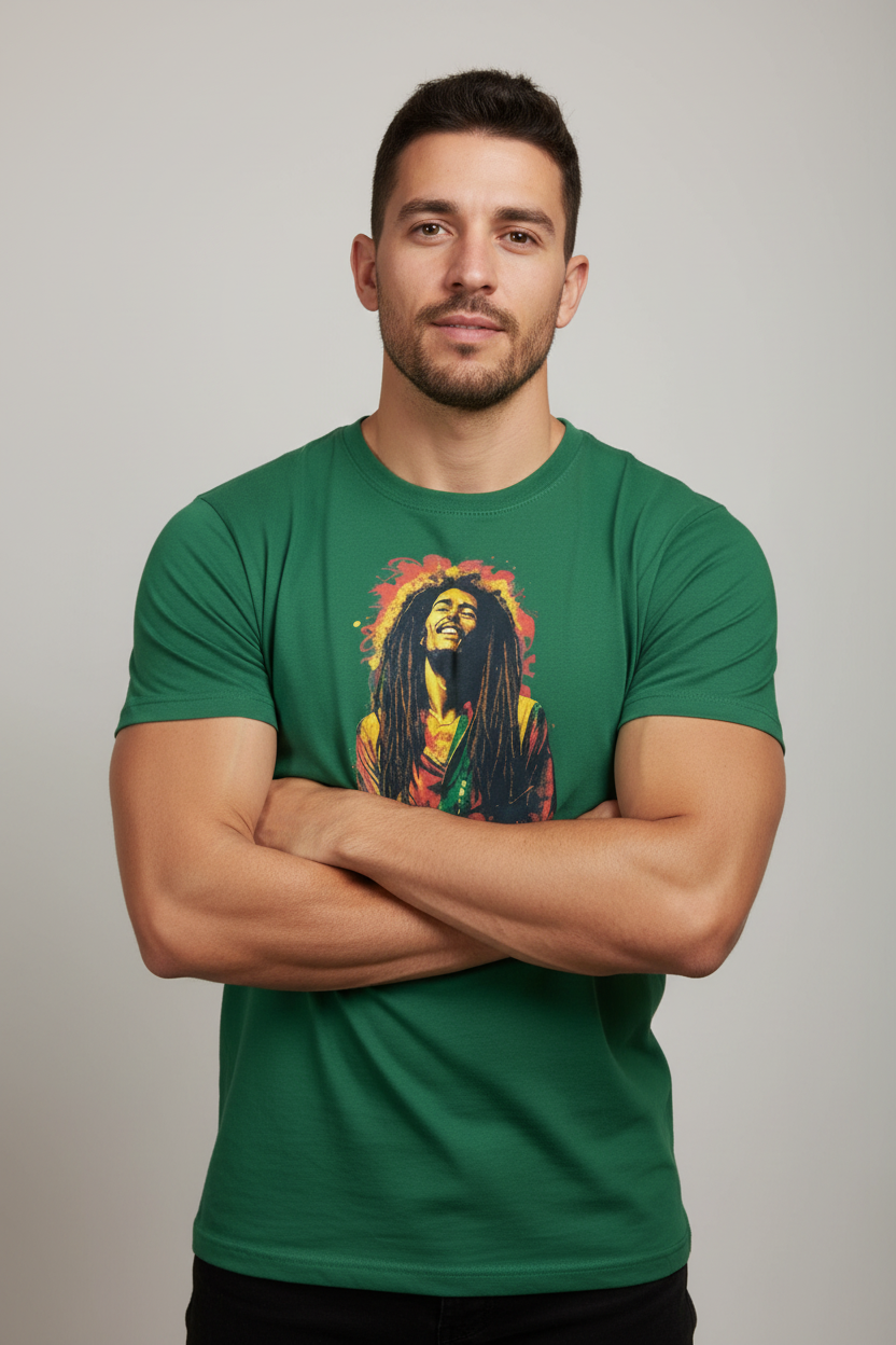 Camiseta Verde Modelo Bob Marley