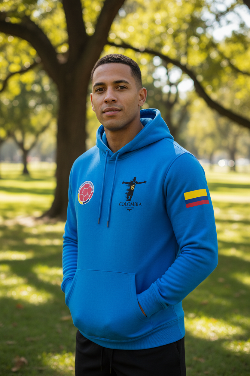 Hoodie Azul Encendido en modelo