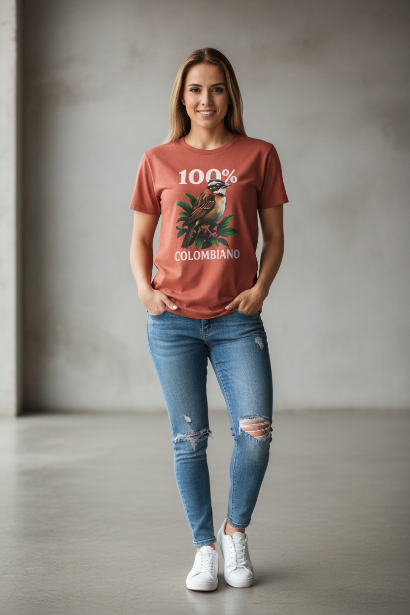 Camiseta Dama Copetón Colombiano color terracota